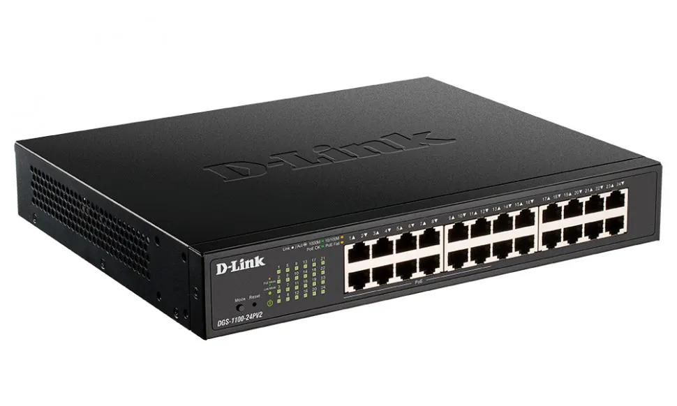 D-Link DGS-1100-24PV2/A1A Настраиваемый L2 коммутатор c 24 портами 10/100/1000Base-T (12 портов РоЕ 802.3af/at, PoE-бюджет 100 Вт)